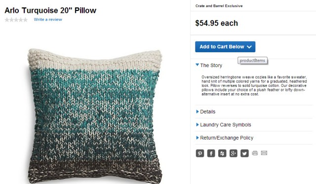 Crate and Barrel Arlo Turquoise Cushion