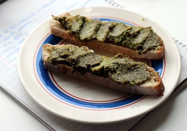Broccoli pesto on sourdough.