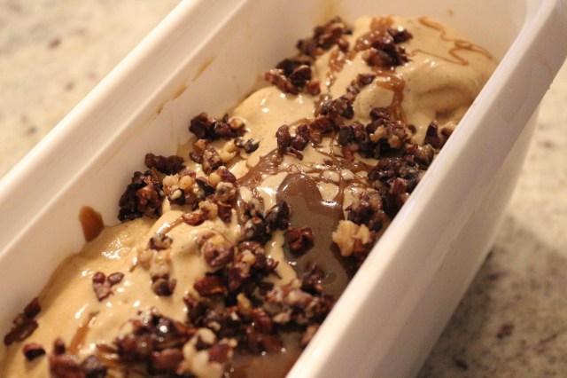 Vietnamese Coffee Ice Cream with Candied Cacao Nibs and Espresso Caramel